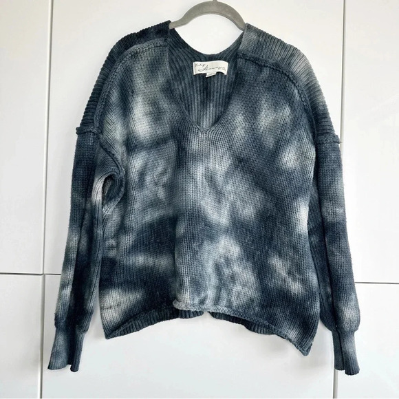 Vintage Havana Tie Dye Sweater Gray Size Large Drop Shoulder V Neck Reverse Seam - Picture 1 of 7